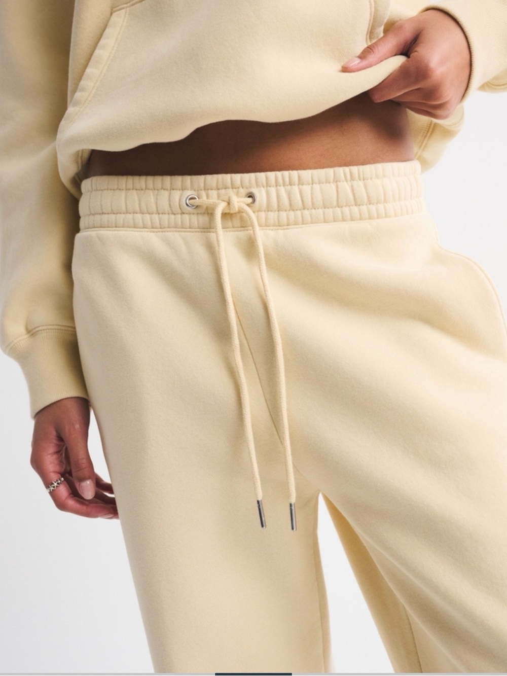 A&F High Rise Sunday Drawstring Sweatpants in Butter Yellow - Picture 3 of 7